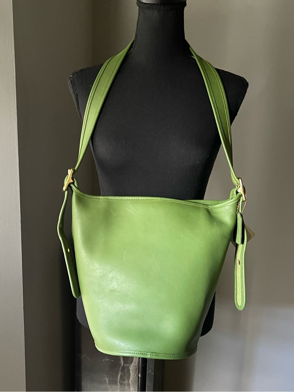 Green Leather Shoulder Bucket Bag NWT - Picture 2 of 6